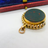 Victorian 15ct Yellow Gold, Bloodstone & Carnelian Spinner Fob 1889 Birmingham