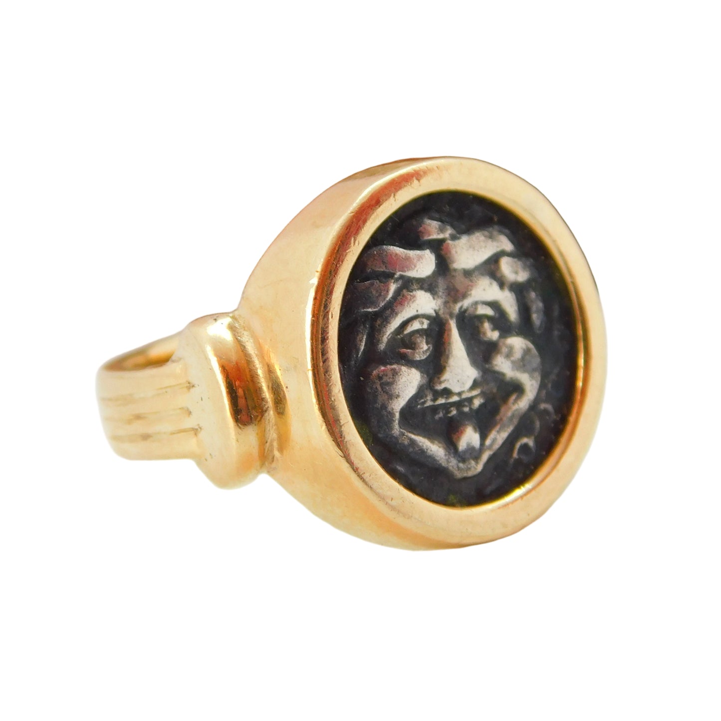 Victorian 18ct Gold Ancient Greek 400BC Mysia Hemidrachm Coin Signet Ring c1890