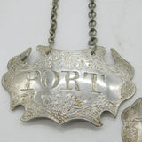 George II Set of Sterling Silver Escutcheon Decanter Labels Sandylands Drinkwater, London c1745