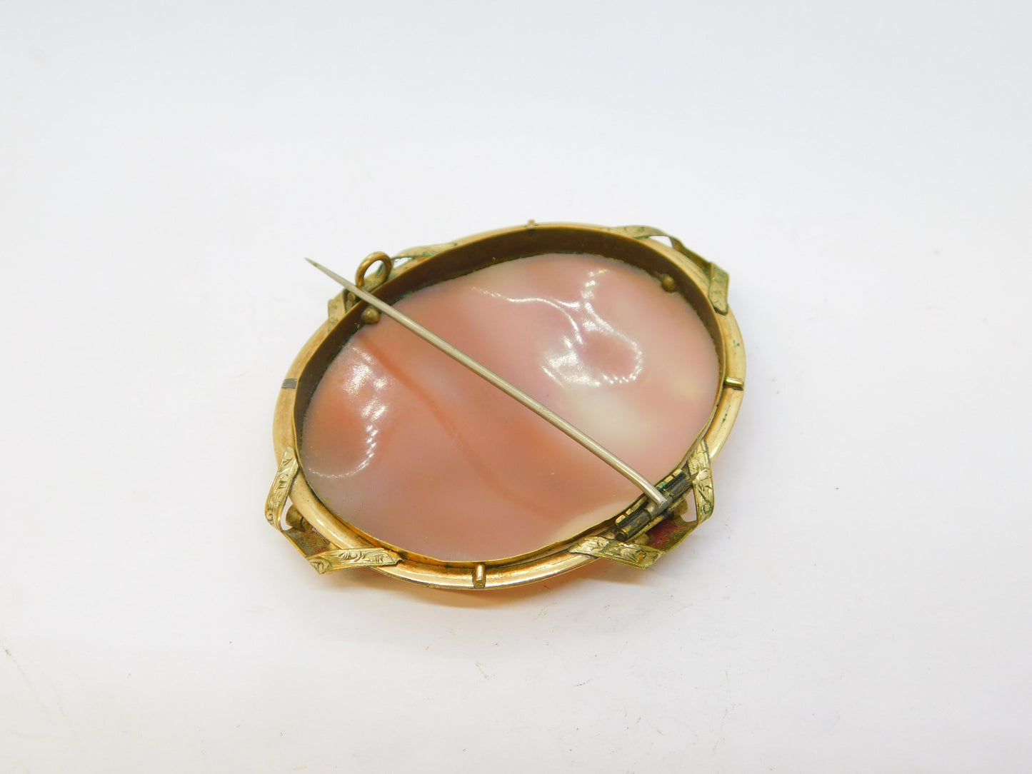 Victorian Large Rolled Gold Carved Shell Cameo Hera with Peacocks Antique c1850