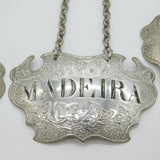 George II Set of Sterling Silver Escutcheon Decanter Labels Sandylands Drinkwater, London c1745