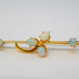 Edwardian 9ct Yellow Gold White Opal Set Shamrock Sweetheart Brooch Antique
