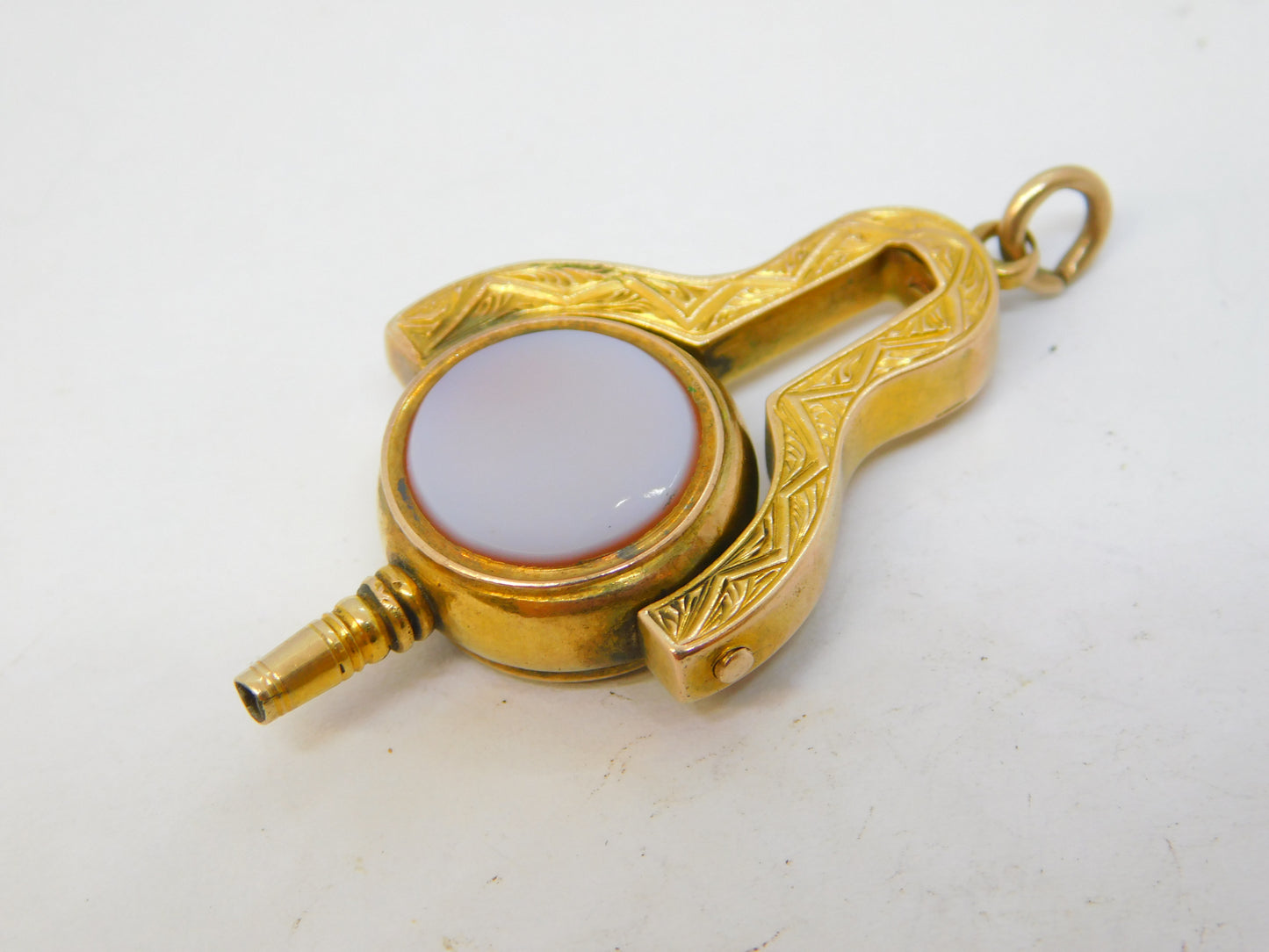 Victorian 14ct Gold, Bloodstone & Sardonyx Spinner Watch Key Fob Antique c1890
