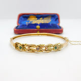 Victorian 9ct Yellow Gold, Emerald & Diamond Set Bangle Bracelet Antique c1880