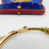 Victorian 9ct Yellow Gold, Emerald & Diamond Set Bangle Bracelet Antique c1880