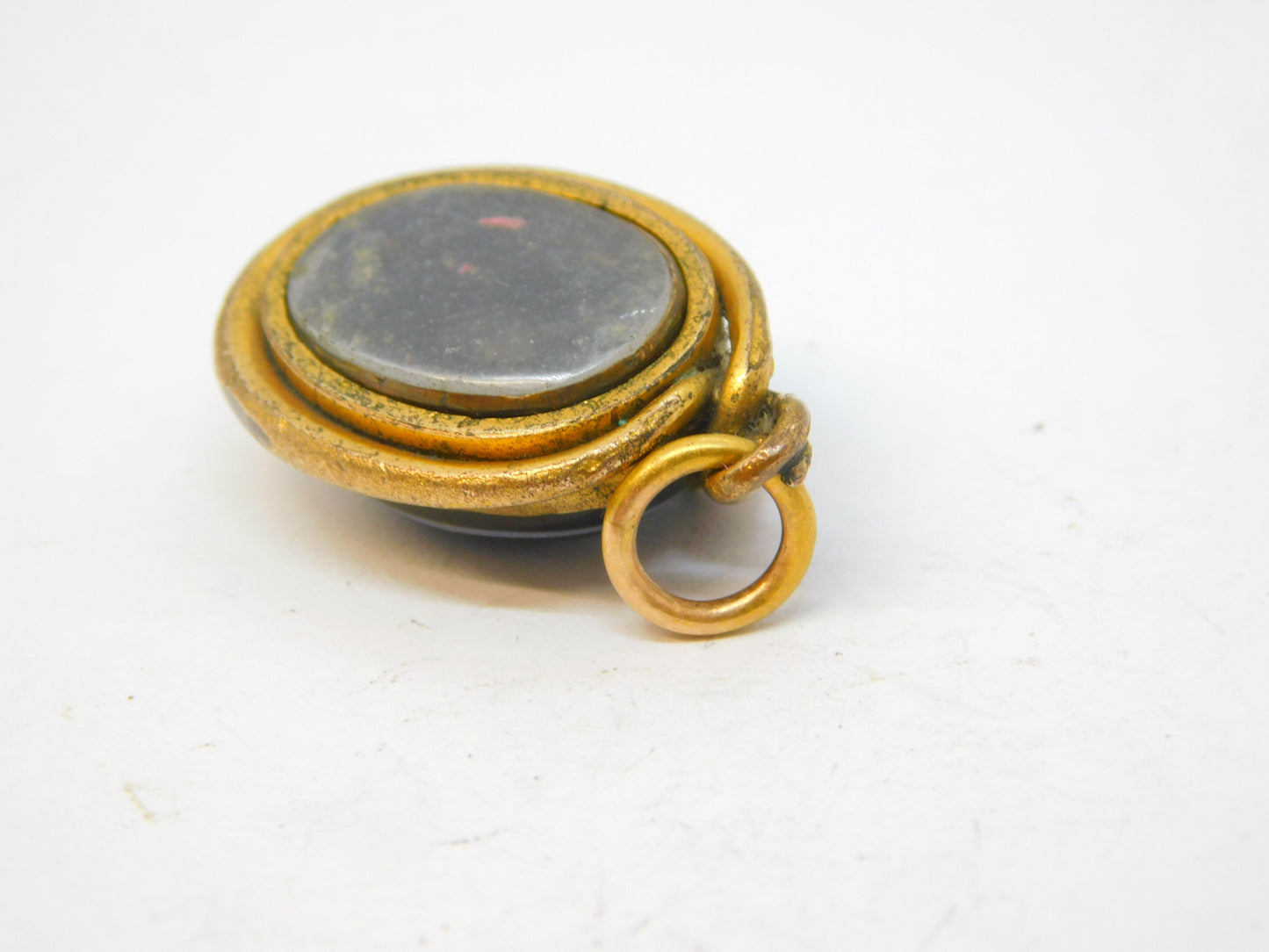 19th Century Rolled Gold Banded Agate Snake Serpent Pendant Antique c1880