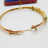 Victorian 9ct Yellow Gold, Emerald & Diamond Set Bangle Bracelet Antique c1880