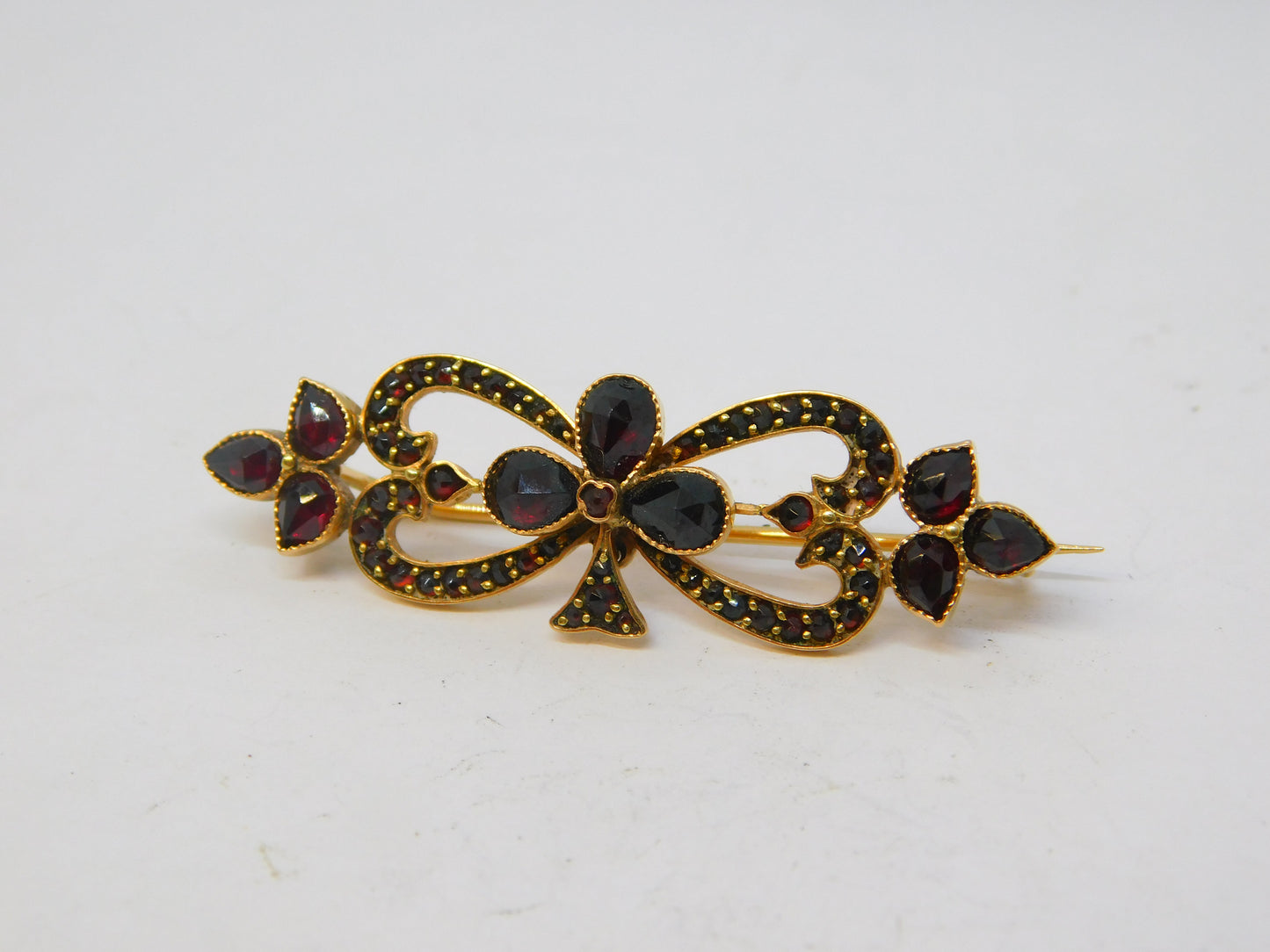 19th Century Austro-Hungarian 14ct Gold Garnet Set Floral Brooch Antique c1860