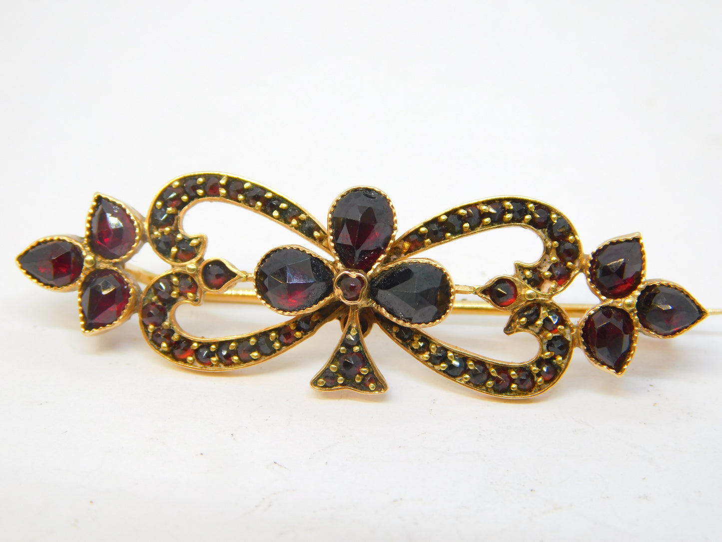 19th Century Austro-Hungarian 14ct Gold Garnet Set Floral Brooch Antique c1860
