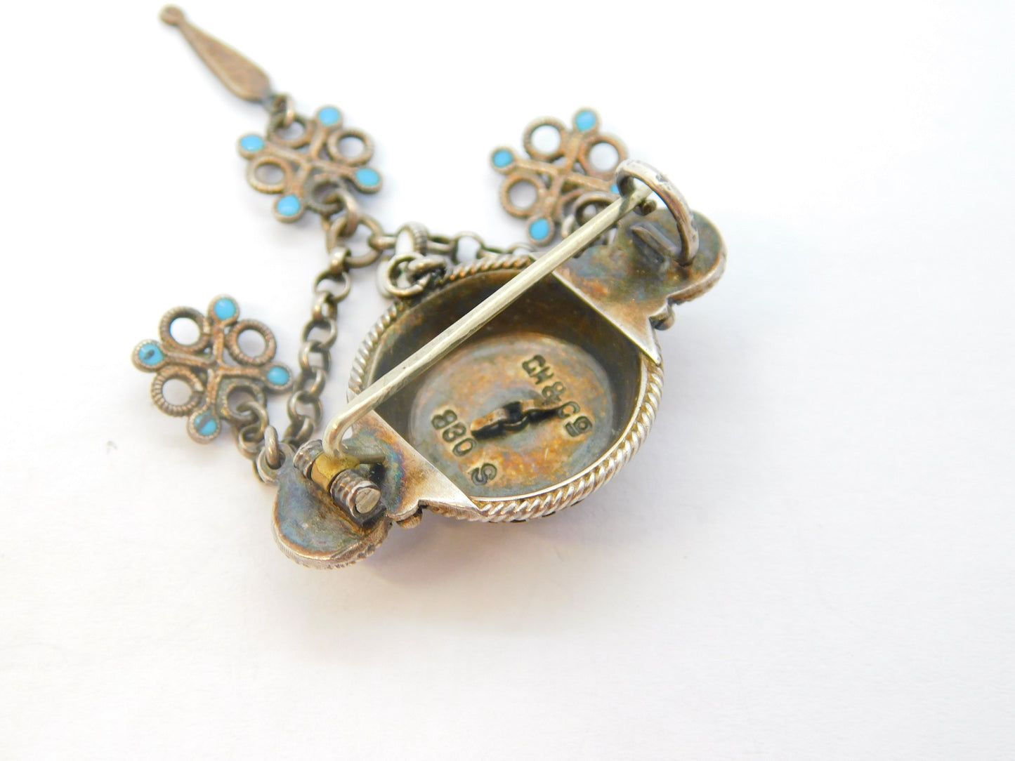 20th Century Scandinavian .830 Silver Enamel Floral Brooch Antique c1920