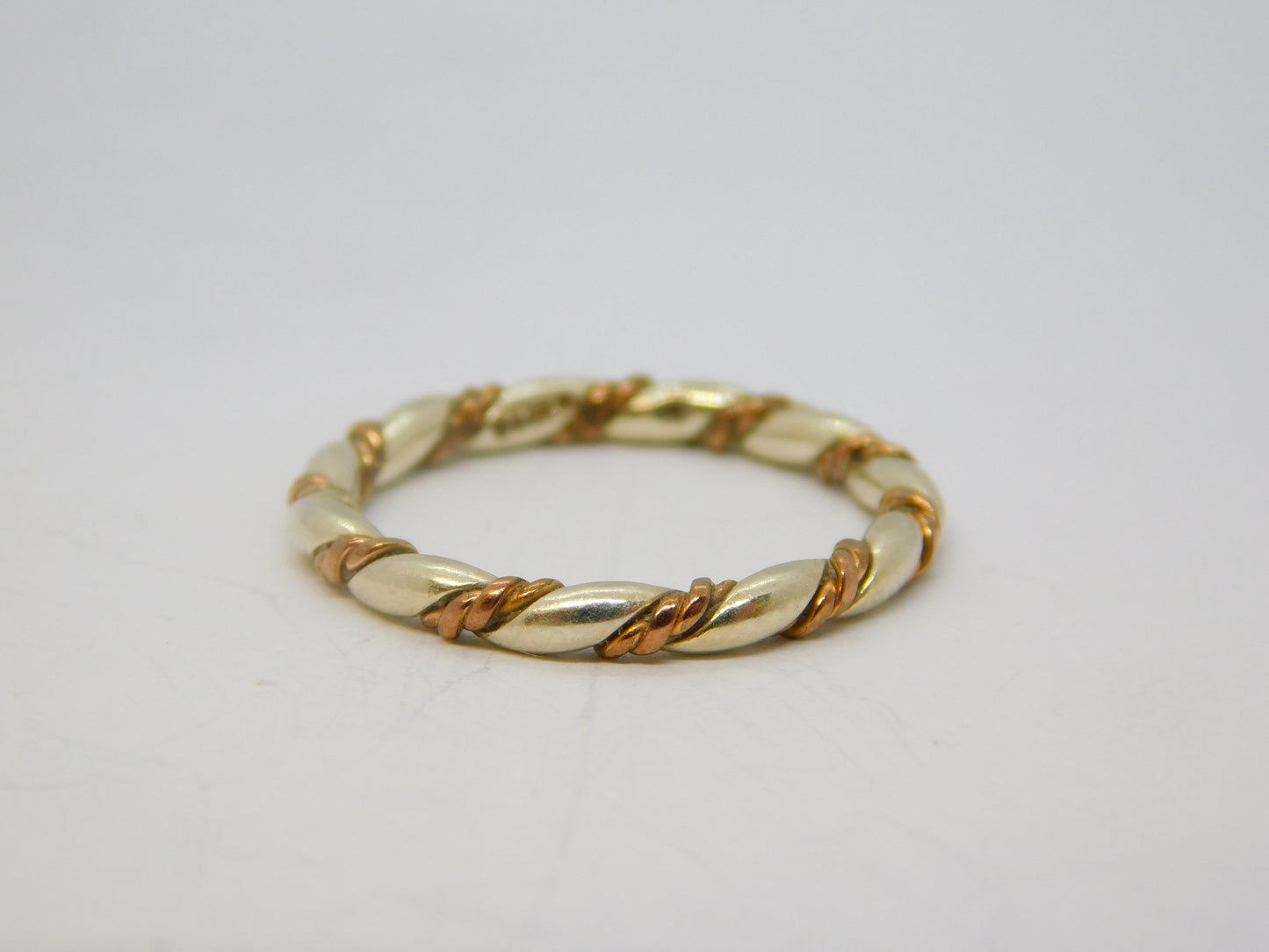 9ct White & Rose Gold Rope Twist Stacking Ring Vintage 1990 London