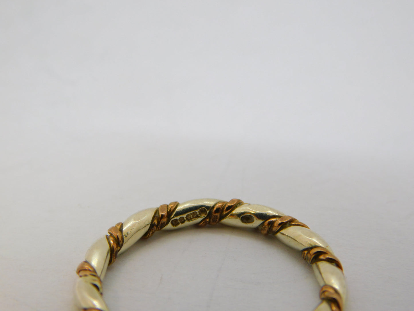 9ct White & Rose Gold Rope Twist Stacking Ring Vintage 1990 London