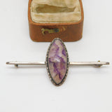 Sterling Silver Derbyshire Blue John Bar Brooch Antique c1930 Art Deco