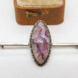 Sterling Silver Derbyshire Blue John Bar Brooch Antique c1930 Art Deco