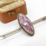 Sterling Silver Derbyshire Blue John Bar Brooch Antique c1930 Art Deco