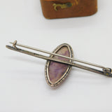 Sterling Silver Derbyshire Blue John Bar Brooch Antique c1930 Art Deco
