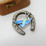 Sterling Silver Enamel Swallow & Horseshoe Sweetheart Brooch 1924 Antique