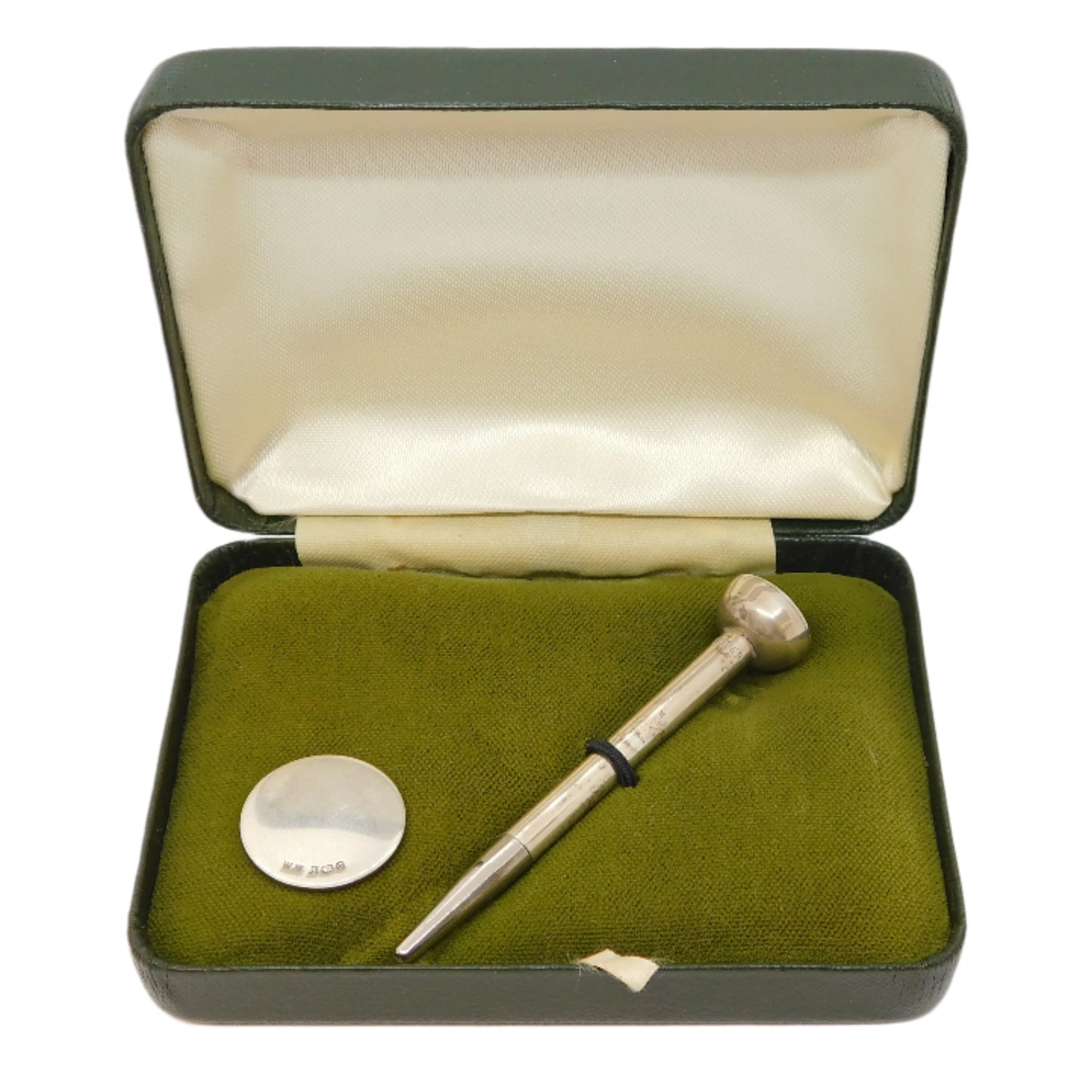 Boxed Sterling Silver Golf Putting Ball Marker Golf Tee Vintage 1977 Birmingham