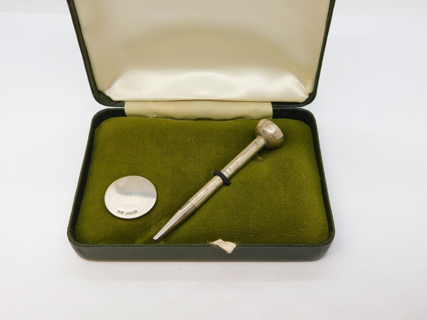 Boxed Sterling Silver Golf Putting Ball Marker Golf Tee Vintage 1977 Birmingham