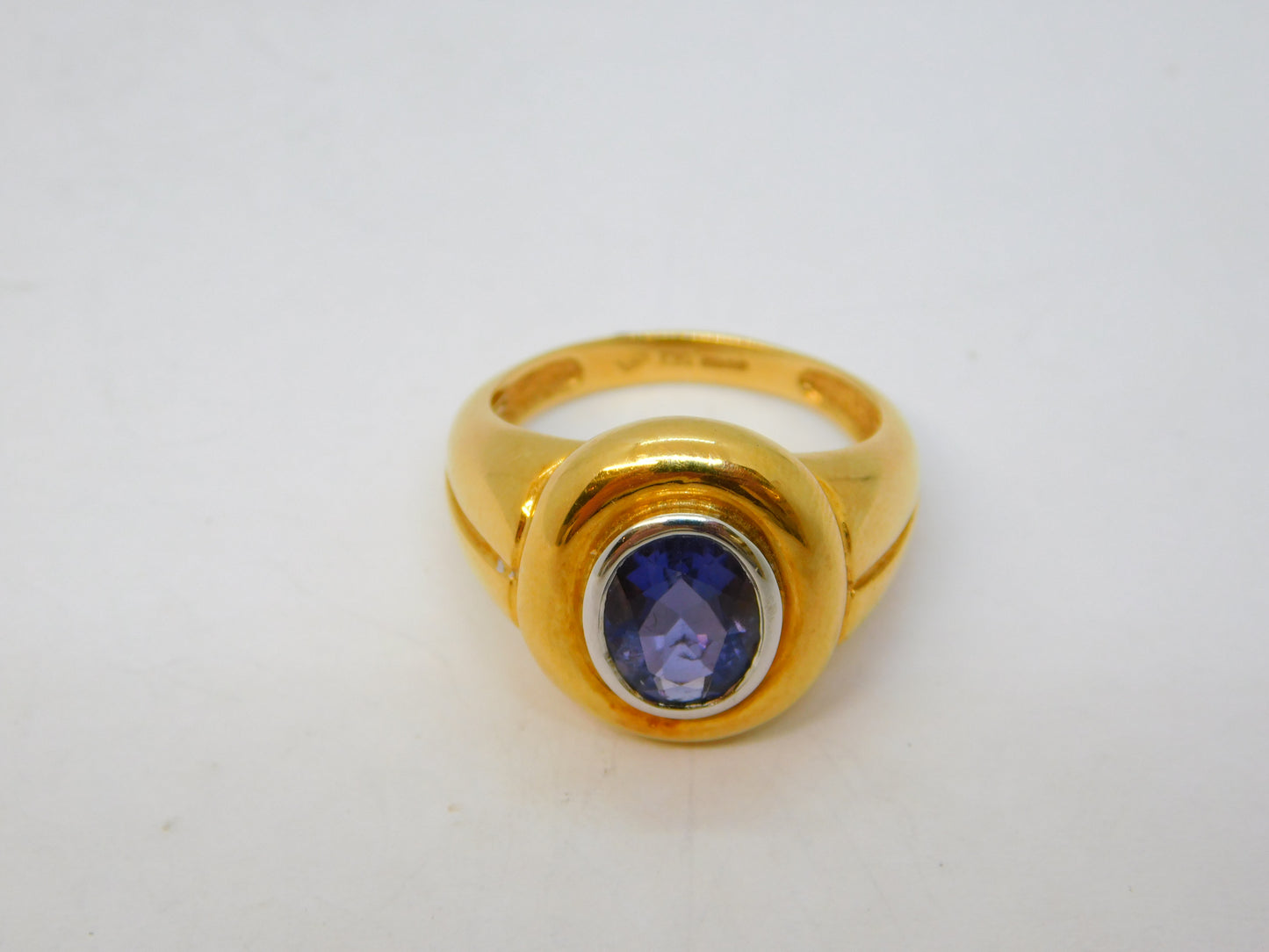 18ct Yellow Gold 2ct Tanzanite Set Dress Ring Vintage c1990 Size M UK
