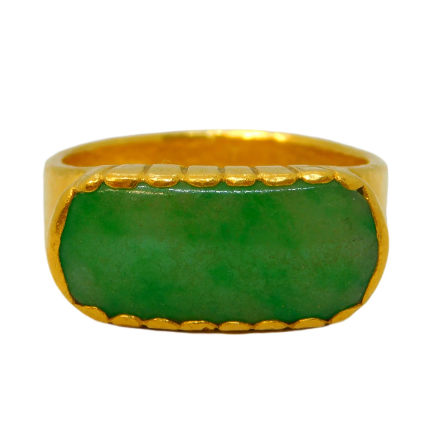 20th Century Chinese 24ct Yellow Gold Green Jade Panel Dress Ring Antique c1920