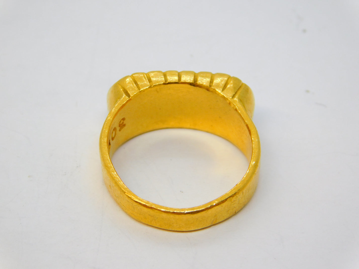 20th Century Chinese 24ct Yellow Gold Green Jade Panel Dress Ring Antique c1920