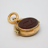Victorian 10ct Gold, Carved Bloodstone & Carnelian Intaglio Spinner Fob Antique c1890