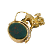 Victorian 15ct Gold, Bloodstone, Chalcedony Lion Form Spinner Fob Pendant c1890