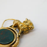Victorian 15ct Gold, Bloodstone, Chalcedony Lion Form Spinner Fob Pendant c1890