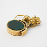 Victorian 15ct Gold, Bloodstone, Chalcedony Lion Form Spinner Fob Pendant c1890
