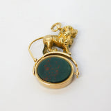 Victorian 15ct Gold, Bloodstone, Chalcedony Lion Form Spinner Fob Pendant c1890