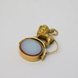 Victorian 15ct Gold, Bloodstone, Chalcedony Lion Form Spinner Fob Pendant c1890