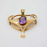 Edwardian 9ct Gold & Amethyst Lavalier Pendant Antique c1910 Thomas L. Mott
