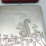 Victorian Aesthetic Movement Sterling Silver Card Case Squirrel & Bird 1882