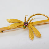 Edwardian 9ct Gold, Garnet & Peridot Dragonfly Suffragette Brooch Antique c1910
