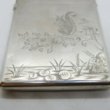 Victorian Aesthetic Movement Sterling Silver Card Case Squirrel & Bird 1882