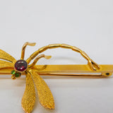 Edwardian 9ct Gold, Garnet & Peridot Dragonfly Suffragette Brooch Antique c1910