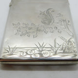 Victorian Aesthetic Movement Sterling Silver Card Case Squirrel & Bird 1882