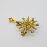 Edwardian 9ct Yellow Gold, Seed Pearl Starburst Lavalier Pendant Antique c1910