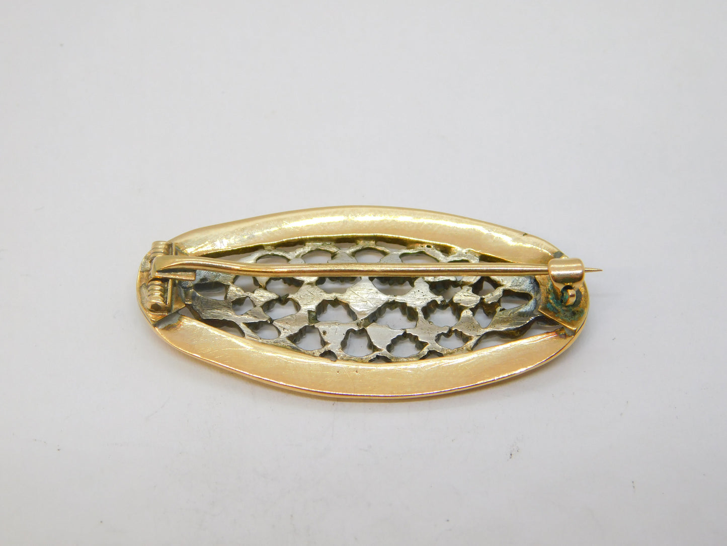 George III 9ct Gold, Sterling Silver, Old-Cut Diamond Brooch Antique c1800