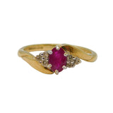 9ct Yellow Gold, Ruby & Diamond Crossover Ring Vintage c1990 Birmingham