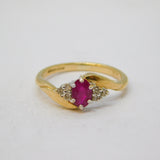 9ct Yellow Gold, Ruby & Diamond Crossover Ring Vintage c1990 Birmingham