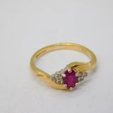 9ct Yellow Gold, Ruby & Diamond Crossover Ring Vintage c1990 Birmingham