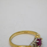 9ct Yellow Gold, Ruby & Diamond Crossover Ring Vintage c1990 Birmingham