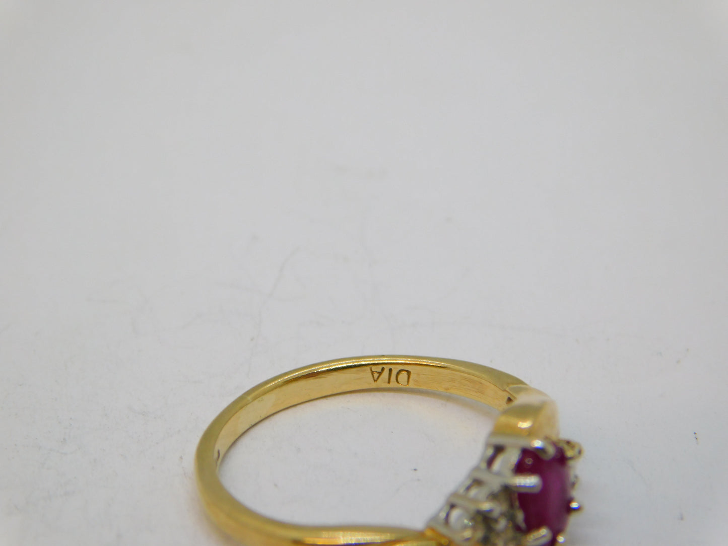 9ct Yellow Gold, Ruby & Diamond Crossover Ring Vintage c1990 Birmingham
