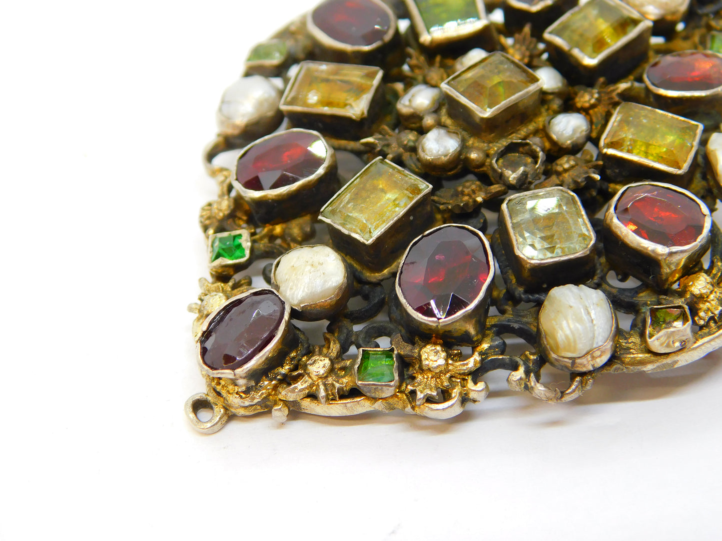 19th Century Austro-Hungarian Large Sterling Silver Gilt Stone Set Brooch Antique c1840
