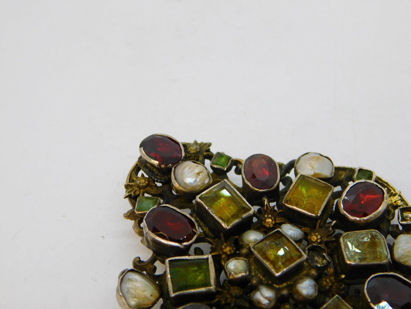 19th Century Austro-Hungarian Large Sterling Silver Gilt Stone Set Brooch Antique c1840