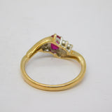 9ct Yellow Gold, Ruby & Diamond Crossover Ring Vintage c1990 Birmingham