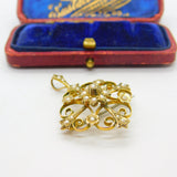 Edwardian 9ct Yellow Gold Seed Pearl Set Floral Drop Pendant c1910 Antique