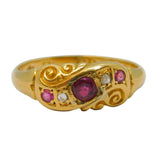 Edwardian 18ct Gold, Ruby & Diamond Floral Boat Ring Antique 1907 Chester
